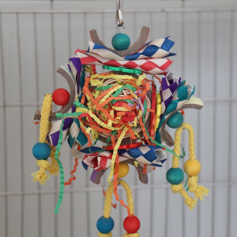 Colorful Paper Bird Cage Pendant - Stimulating Parrot Toy – Image 2