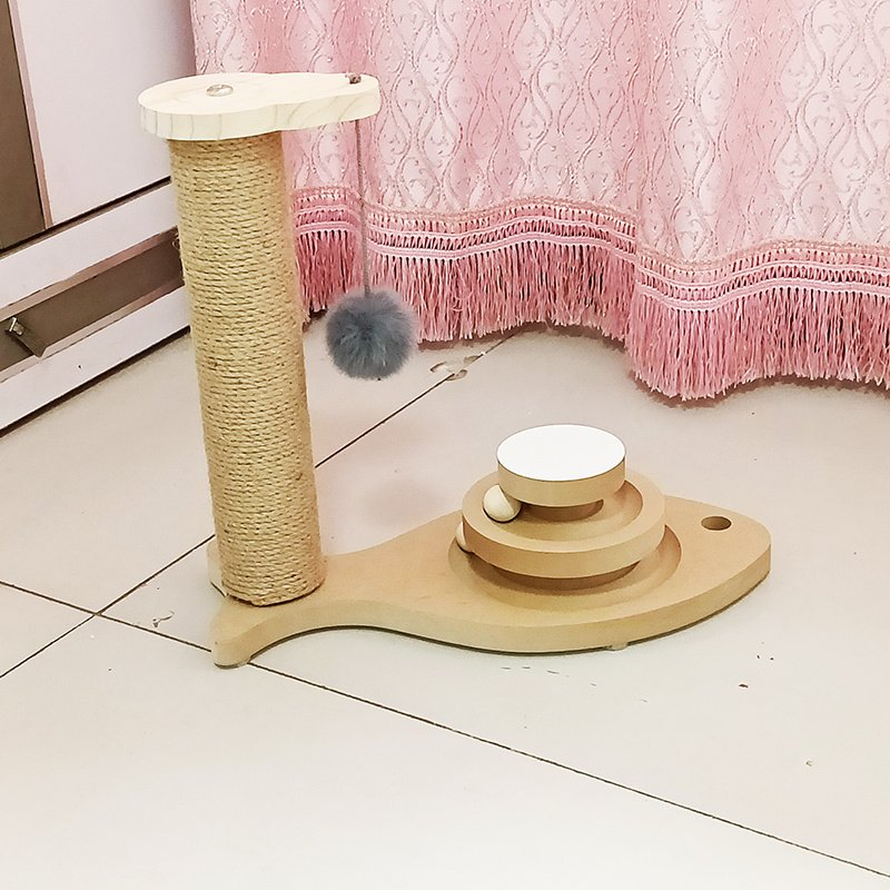 Solid Wood Cat Toys – Turntable, Feathers, and Play Columns – Image 6