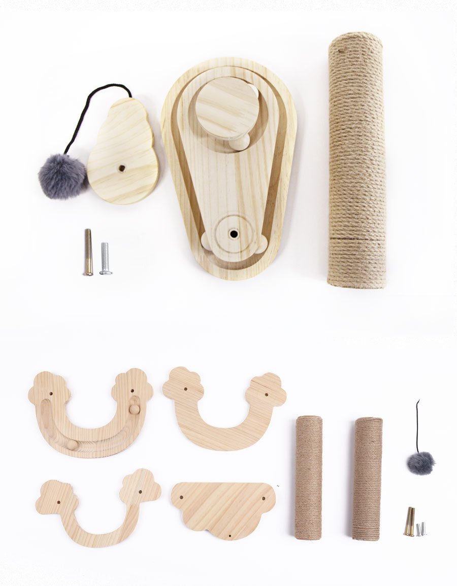 Solid Wood Cat Toys – Turntable, Feathers, and Play Columns – Image 4