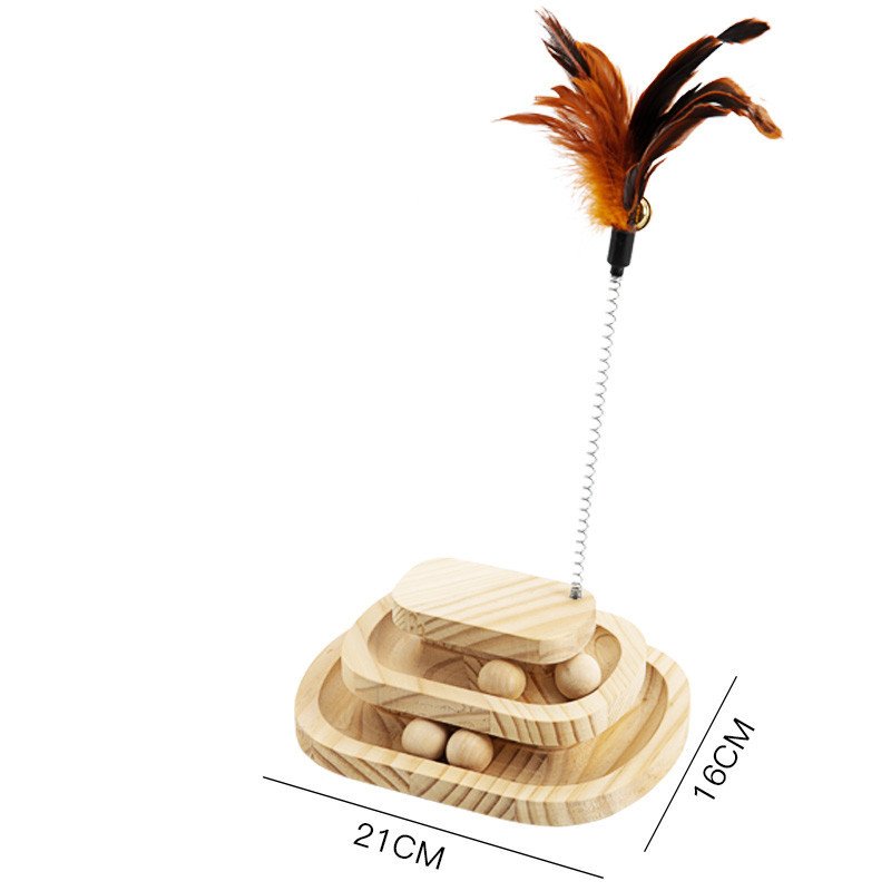 Solid Wood Cat Toys – Turntable, Feathers, and Play Columns – Image 10