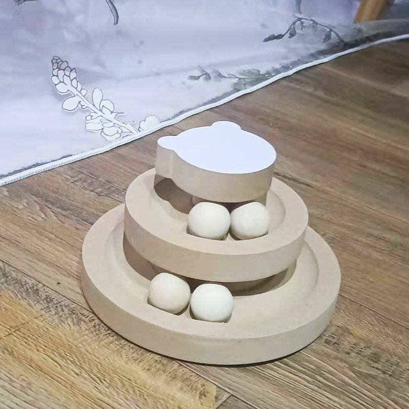 Solid Wood Cat Toys – Turntable, Feathers, and Play Columns – Image 9